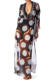Diane Von Furstenberg Beacon Large Beach Printed Silk Beaded Melli Cover-up - Lyst