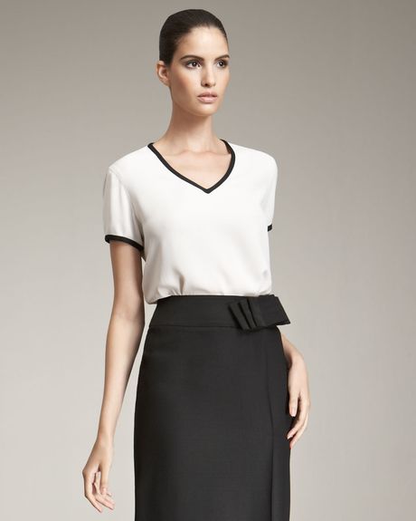 Giorgio Armani Contrast Trim Blouse in White (blush) - Lyst