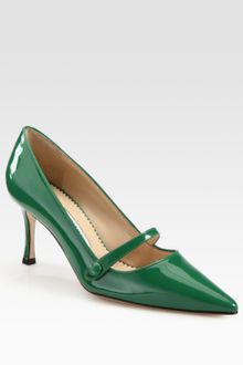 Manolo Blahnik Patent Leather Point Toe Mary Jane Pumps - Lyst