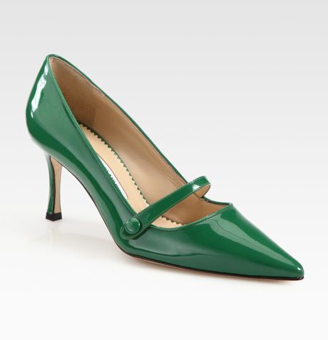 ... Blahnik Patent Leather Point Toe Mary Jane Pumps in Green | Lyst