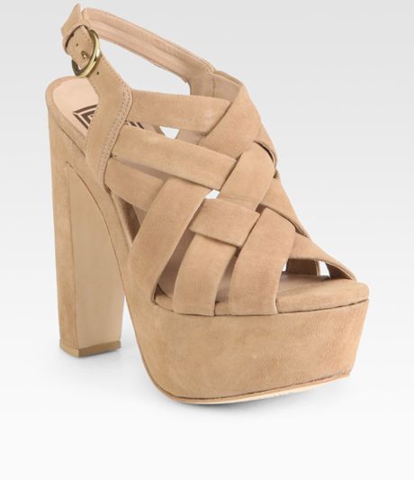 Pour La Victoire Glenna Woven Suede Platform Sandals in Brown (tan) - Lyst