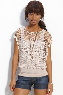 Wallpapher Crop Crochet Top (juniors) - Lyst