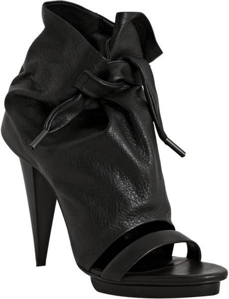 Balenciaga Black Pebbled Leather Open Toe Ankle Boots in Black - Lyst