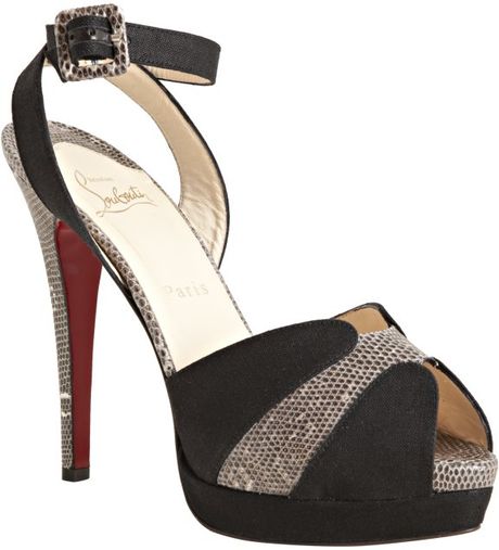 Christian Louboutin Black Canvas and Lizard Skin Double Moc 140 Ankle Wrap Heels in Black - Lyst