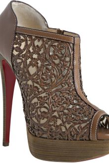Christian Louboutin Cognac Leather Pampas 150 Laser Cut Peeptoe Booties - Lyst