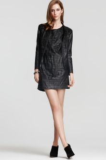 DKNY Long Sleeve Leather Jacket with Ponte Insets  - Lyst