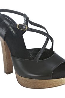 Dolce & Gabbana Black Leather Peep Toe Wooden Platform Sandals - Lyst