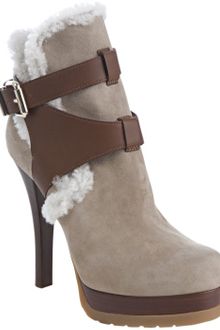 Fendi Mastic Suede Shearling Buckle Detail Ankle Boots - Lyst