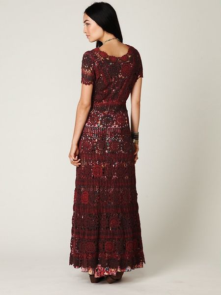 Free People Hand Crochet Maxi Dress in Brown (rust) Lyst