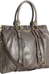 Miu Miu Grey Glazed Leather Large Tote