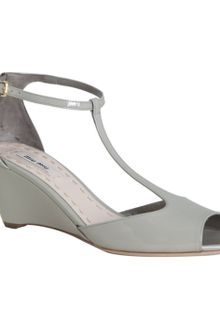 Miu Miu Grey Patent Leather T-strap Peep Toe Wedges - Lyst