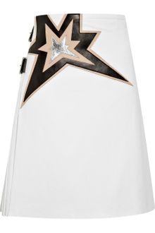 Miu Miu Leather-appliquéd Cotton and Linen-blend Wrap Skirt - Lyst