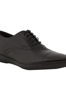 Prada Black Polished Leather Seamed Cap Toe Oxfords - Lyst