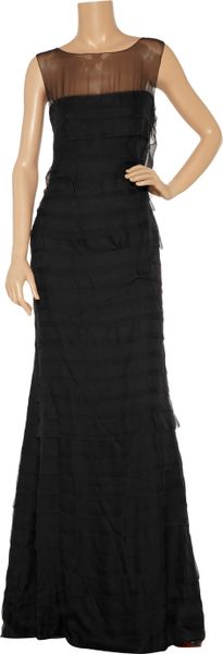 Alberta Ferretti Pleated Silkchiffon Dress in Black - Lyst