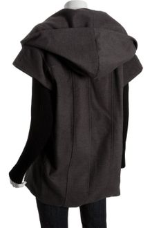 Calvin Klein Charcoal Woven Hooded Ribbed Knit Sleeve Coat - Lyst
