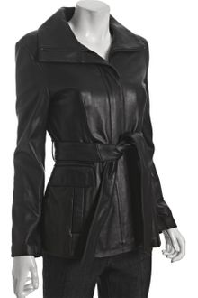 Cole Haan Black Leather Belted Jacket - Lyst