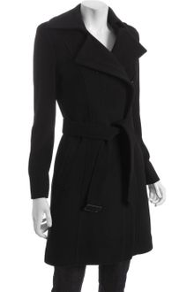 Cole Haan Black Wool-cashmere Leather Trim Belted Coat - Lyst