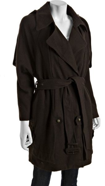  Chocolate Brown Wool Blend Trench Peacoat 