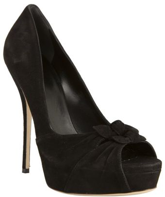  Black Suede Peep Toe Bow Detail Pumps 