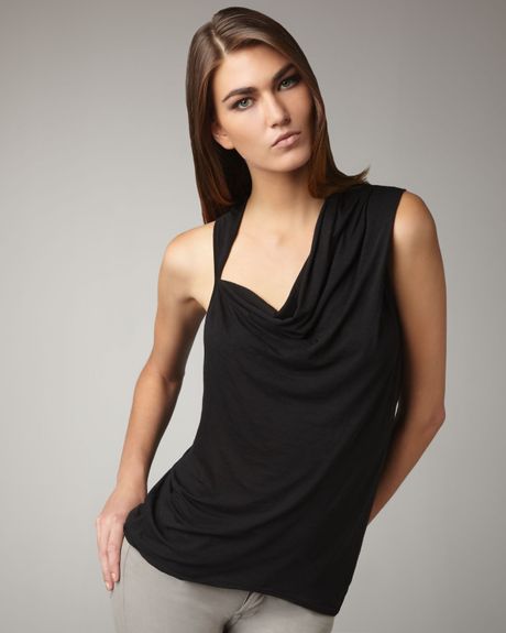 Helmut Lang Asymmetric Draped Tank in Black - Lyst
