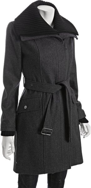 Kenneth Cole Graphite Wool Blend Knit Collar Belted Coat in Gray (graphite) - Lyst