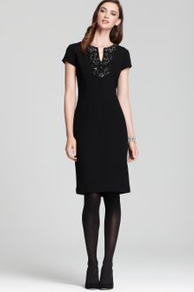 Lafayette 148 New York Cap Sleeve Wool Crepe Dress with Beaded Neck - Lyst