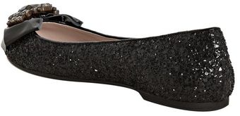  Black Glitter Embellished Ballet Flats 