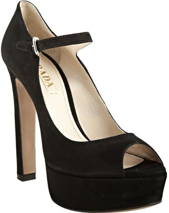  Black Suede Peep Toe Mary Jane Platform Pumps 