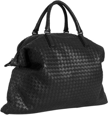 Bottega Veneta Black Woven Leather Convertible Top Handle Bag in Black