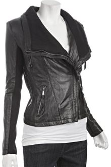 Michael by Michael Kors Black Leather Knit Trim Asymmetrical Zip Jacket - Lyst