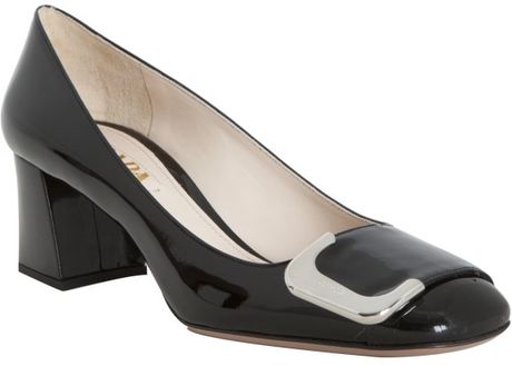 heel block pumps patent leather prada