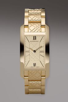 Burberry Watches Check-engraved Rectangular Watch, Golden - Lyst