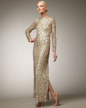 Aidan Mattox Long-sleeve Sequin Gown - Lyst