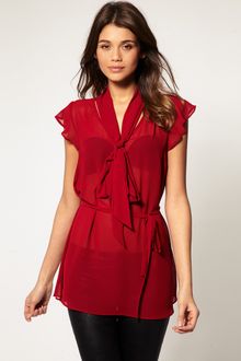 ASOS Collection Asos Tie Neck Belted Top - Lyst