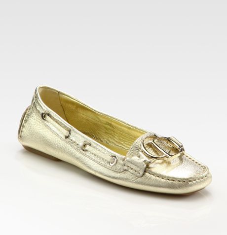 Dior Cd Metallic Leather Loafers in Gold - Lyst