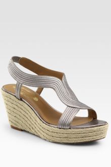 Elie Tahari Rochelle Metallic Leather Espadrille Slingback Wedge Sandals - Lyst