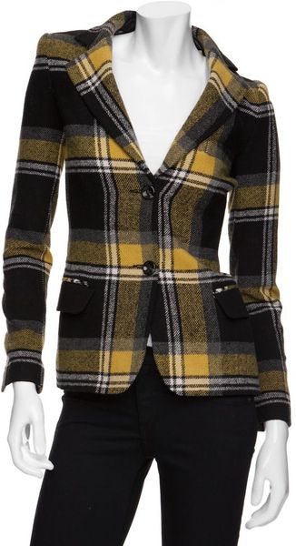 Exclusive For Intermix Exclusive Plaid Blazer with Leather Detail - Lyst