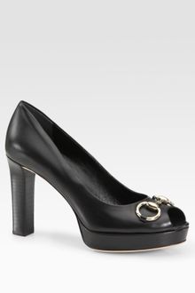 Gucci Sunset Leather Horsebit Platform Peep Toe Pumps - Lyst