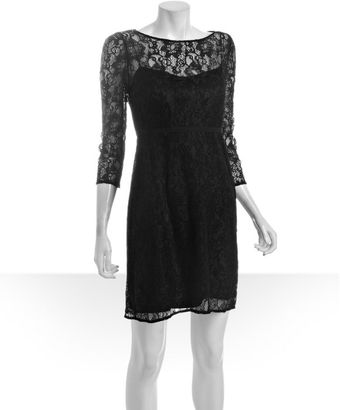 Tahari Black Lace Three-quarter Sleeve Shift Dress - Lyst