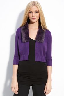 Vince Camuto Crop Cardigan with Faux Fur Trim - Lyst