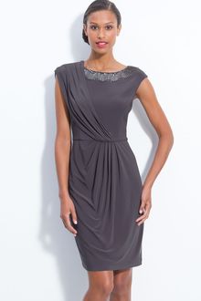 Adrianna Papell Beaded Draped Jersey Sheath Dress - Lyst