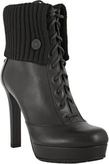 Gucci Black Leather Rib Knit Trim Lara Platform Booties - Lyst
