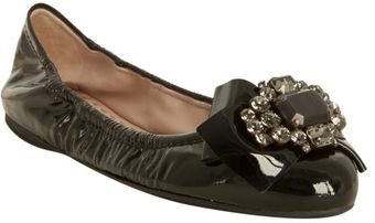  Black Patent Leather Embellished Bow Flats 