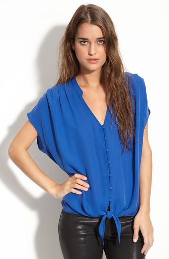 Joie Baxter Dolman Sleeve Tie Front Silk Blouse - Lyst