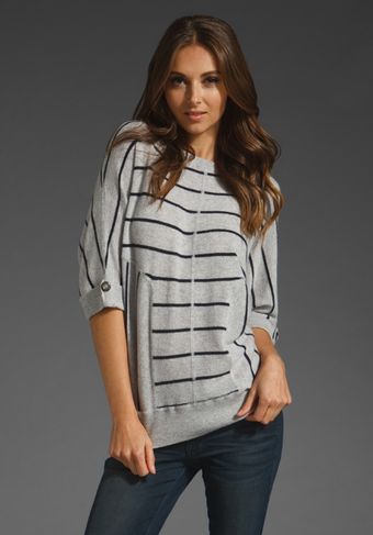  Striped Tab Dolman Tunic in Fog/peacoat 