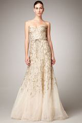 Monique Lhuillier Strapless Tulle Chantilly Lace Gown