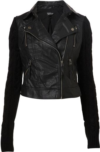 Topshop Cable Knit Sleeve Biker - Lyst