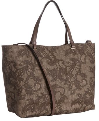 Valentino Brown Lace Print Coated Canvas Convertible Tote - Lyst