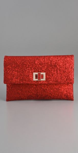 Anya Hindmarch Valorie Glitter Clutch in Red - Lyst