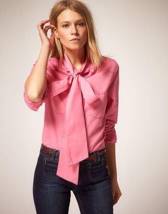 ASOS Collection Asos Pussybow Coloured Denim Blouse - Lyst